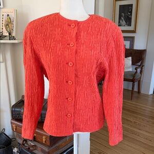 Vtg Escada Coral Red Crinkled Buttoned
Jacket - Sz 38